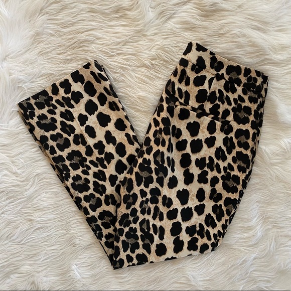 Zara Tan Black Leopard Print Crop Trousers Cheetah Pants - Picture 2 of 8